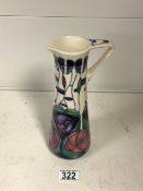 MOORCROFT: A 'TRIBUTE TO MACKINTOSH' EWER / JUG DESIGNED BY RACHEL BISHOP; GREEN, PINK AND PURPLE ON