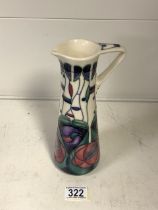 MOORCROFT: A 'TRIBUTE TO MACKINTOSH' EWER / JUG DESIGNED BY RACHEL BISHOP; GREEN, PINK AND PURPLE ON