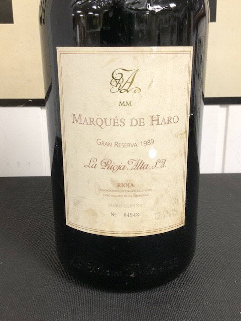 3 LITRE BOTTLE OF MARQUES DE HARO GRAN RESERVA 1989; SERIAL NO. 04943. ONE BOTTLE. SEAL A/F - Image 2 of 3