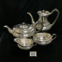 A STERLING SILVER FOUR PIECE TEA & COFFEE SERVICE / SET, BY E. VINER; SHEFFIELD 1958-60; OVAL FORM