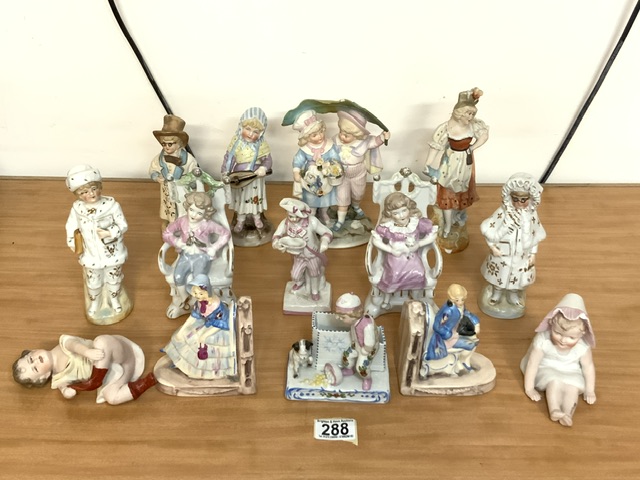QUANTITY OF EDWARDIAN PORCELAIN AND BISQUE FIGURES; MAINLY OF CHILDREN