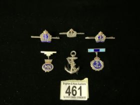 A SELECTION OF SILVER AND ENAMEL NAVAL BADGES INCLUDING AN HMS HAMPSHIRE EXAMPLE, CHESTER 1914,