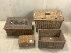 FOUR VINTAGE BASKETS; ONE BEING F&M; INC PICNIC BLANKET