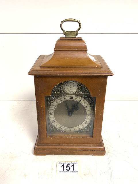 WALNUT CASED TEMPUS FUGIT MANTEL CLOCK