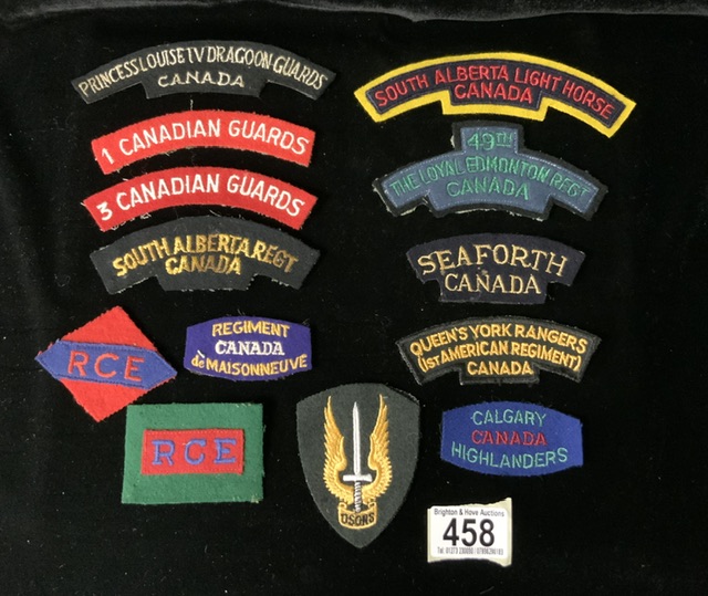 A QUANTITY OF CANADIAN MILITARY CLOTH BADGES INCLUDING LOYAL EDMONTON REGIMENT, SOUTH ALBERTA