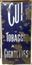 VINTAGE ENAMEL ADVERTISING SIGN CUT TOBACCO AND CIGARETTES; 89 X 41CM