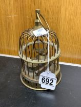 ANTIQUE BRASS BIRD CAGE; 20CM