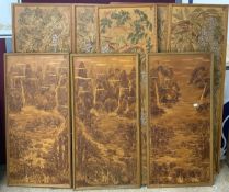EIGHT EASTERN CARVED WOOODEN PANELS OF BAMBOO AND INSECTS 123 X 40CM
