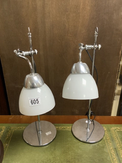 PAIR QUALITY CONRAN FOR HABITAT CHROME AND GLASS ADJUSTABLE TABLE LIGHTS