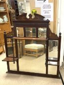 ANTIQUE OVERMANTLE MIRROR WITH BOXWOOD INLAY BEVELLED GLASS; 117 X 104CM