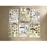 A QUANTITY OF METAL AND CLOTH CAP BADGES, BUTTONS AND SHOULDER TITLES INCLUDING; ROYAL ARTILLERY,