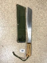 MILITARY MACHETTE WITH CANVAS SHEATH DATED 1988 BLADE LENGTH 33CM