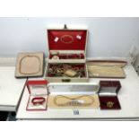 MIXED VINTAGE COSTUME JEWELLERY AND WATCHES INCLUDES, BOXED ROTARY, BOXED SEKONDA, LOTUS PEARLS