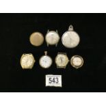 A QUANTITY OF VINTAGE FOB WATCHES AND WRISTWATCH DIALS INCLUDING; SORAG, ORIS, LONGINES AND OTHERS
