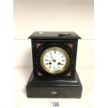 BLACK SLATE AND PINK MARBLE MANTEL CLOCK BY F.L.HAULBURG OF PARIS RETAILED BY S.BRIGHT & CO