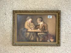 AFTER GEORGE MORLAND (1763-1804) LABEL ON VERSO; DATED 1777; FRAMED AND GLAZED; 50 X 38CM