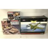 LARGE BOXED CORGI JUNKERS FLOAT PLANE SCALE 1;72, BOXED KING AND COUNTRY TIGER TANK AND PANZER TANK