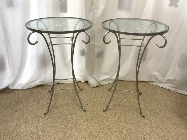 PAIR OF METAL AND GLASS GARDEN TABLES; 46 X 70CM - Image 2 of 3