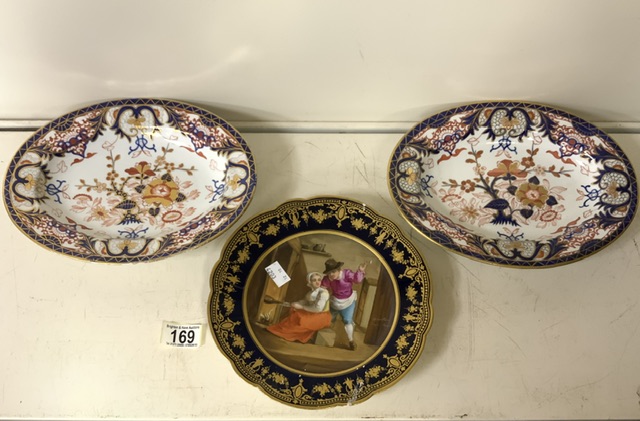 TWO VICTORIAN DERBY PLATES WITH A 19TH CENTURY SEVRES PAINTED PLATE