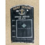 METAL SIGN ADVERTISING QUAY HOUSE WITH AN ANCHOR; 63 X 38CM