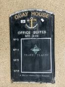 METAL SIGN ADVERTISING QUAY HOUSE WITH AN ANCHOR; 63 X 38CM