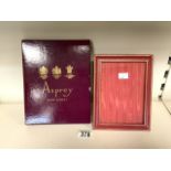BOXED ASPREY RED LEATHER AND GILT PHOTO FRAME; 21 X 16CM