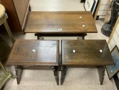 THREE VINTAGE OAK OCCASSIONAL TABLES; LARGEST 71 X 36CM