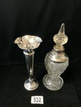 A STERLING SILVER BUD VASE BIRMINGHAM 1904; TRUMPET FORM; BARK EFFECT DECORATION; HEIGHT 20CM AND