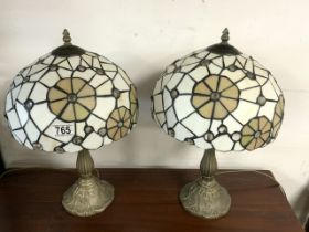 TWO VINTAGE TIFFANY STYLE TABLE LAMPS WITH MOTHER OF PEARL 48CM