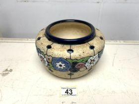A VINTAGE AUSTRIAN AMPHORA POTTERY VASE; MARKS INDISTINCT; LOBED DECORATION WITH FLOWER HEADS AND