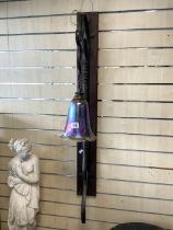 WALL MOUNTED LANTERN LIGHT METAL AND WOOD WITH IRRIDESCENT SHADE