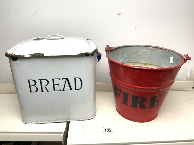 ENAMEL BREAD BIN WITH METAL FIRE BUCKET