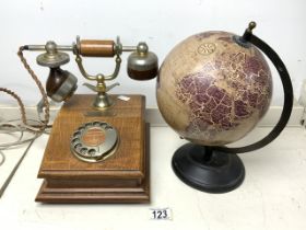 VINTAGE REPRODUCTION TELEPHONE WITH A VINTAGE DESK GLOBE