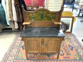 ART NOUVEAU WASH STAND WITH BLACK MARBLE AND OAK 99 X 50CM