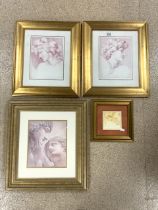 FOUR FRAMED AND GLAZED PRINTS OF CLASSICAL FIGURES; LARGEST 57 X 51CM
