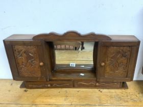 ART DECO WOODEN CARVED CUPBOARD WITH TWO BOTTOM DRAWERS 83 X 43.5CM