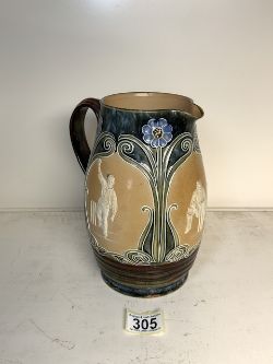 CRICKET: DOULTON LAMBETH, ART NOUVEAU LEMONADE JUG LATE VICTORIAN; NICE CONDITION; 22CM