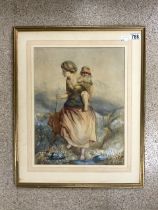 R.W.ROGERSON (19TH CENTURY ENGLISH) WATERCOLOUR DRAWING - WOMAN WITH CHILD IN A LANDSCAPE; SIGNED;