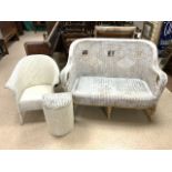 DESIGN STUDIO WICKER AND BAMBOO CONSERVATORY SEAT WITH TWO LLOYD LOOM PIECES CHAIR AND LAUNDRY
