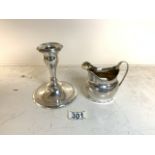 WEIGHTED HALLMARKED SILVER SQUAT CANDLESTICK CHESTER; DATED 1910; 11 CM DIAMETER WITH A HALLMARKED