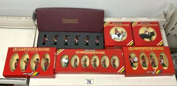 BOXED BRITAINS METAL SOLDIERS 7239, 7210, 7249, 7247, 7246 WITH BOXED SET OF STEADFAST SCOTS GUARDS