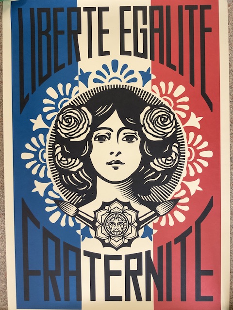 ONE FRENCH LITHOGRAPH 'LIBERTE, EGALITE, FRATERNITE' SHEPARD FAIREY (OBEY) 92 X 61CM - Image 2 of 3