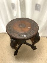 EATERN CARVED OCCASSIONAL ROUND TABLE DECORATED WITH ANIMALS AND FIGURE 63CM