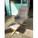 BROWN SUEDE STRESSLESS STYLE CHAIR AND MATCHING FOOT STOOL