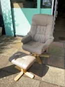 BROWN SUEDE STRESSLESS STYLE CHAIR AND MATCHING FOOT STOOL