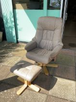 BROWN SUEDE STRESSLESS STYLE CHAIR AND MATCHING FOOT STOOL