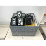 QUANTITY OF ANTIQUE AND VINTAGE CAMERAS, KODAK, CONWAY, OLYMPUS, AGFA, ENSIGN AND MORE