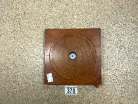 VINTAGE CHINESE WOODEN COMPASS; 17.5 X 17.5CM