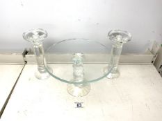 GALWAY GLASS CANDLESTICKS; 21CM WITH A PEDESTAL GLASS STAND; 24.5 DIAMETER