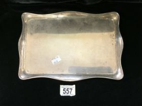 A STERLING SILVER DRESSING TABLE TRAY BY R.PRINGLE; LONDON 1924; SHAPED RECTANGULAR FORM; LENGTH